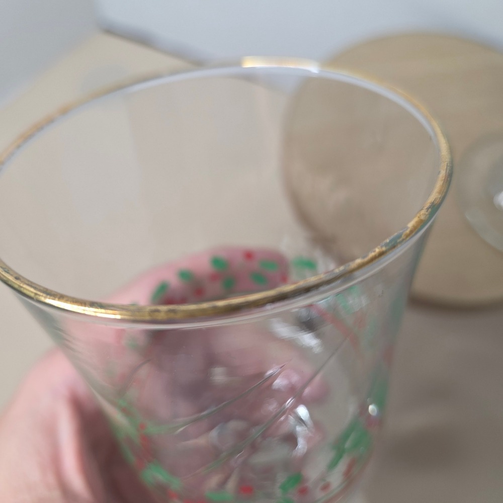 Libbey's Holiday Wine Glasses with Holly Berry and Gold Trim, Set of 2 - Picture 5 of 8